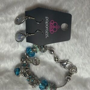 Paparazzi Iridescent Drop Earrings & Blue Charm Pandora Style Bracelet Set